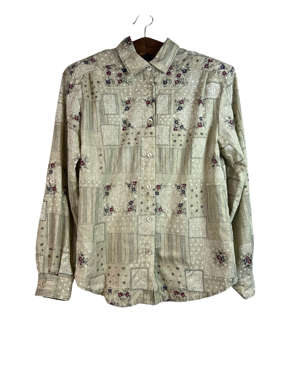 Vintage Tapestry Women’s Floral Geometric Button Down Long Sleeve Size S Boho